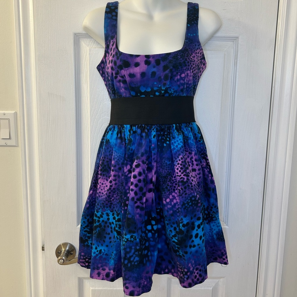 Necessary Objects cotton blend cocktail dress, blue and purple, small